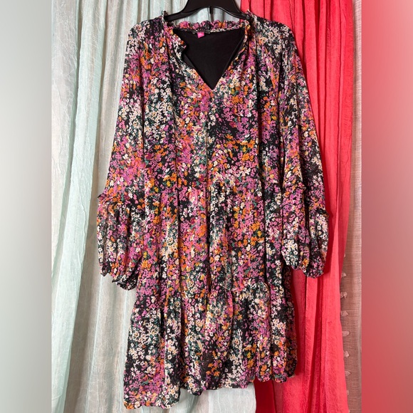 Floral V-Neck Dress with Balloon Sleeves - Picture 1 of 1